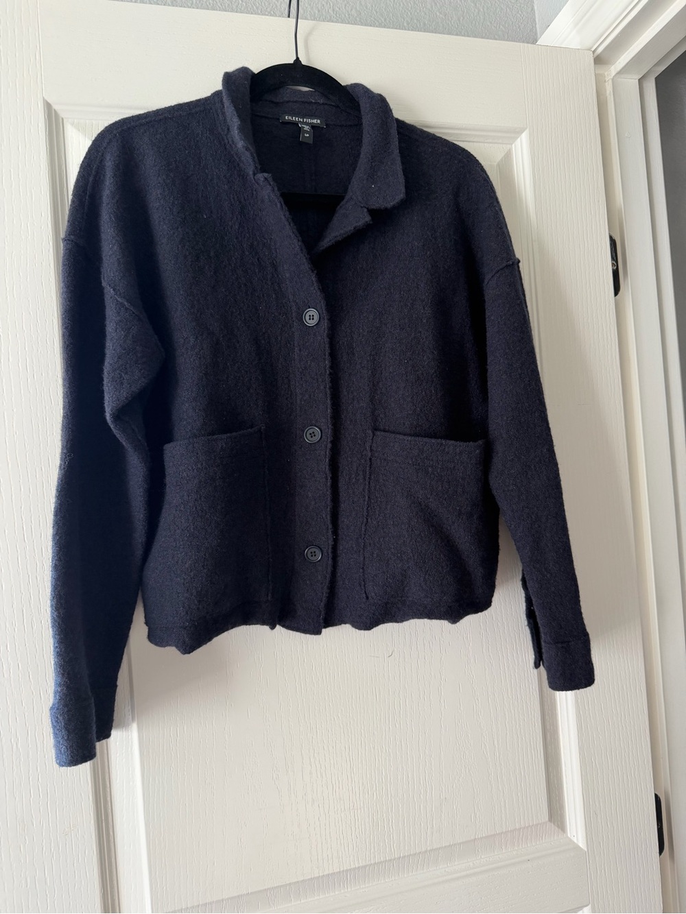 Eileen Fisher Charcoal Wool-Blend Cropped Utility Jacket - Picture 4 of 5